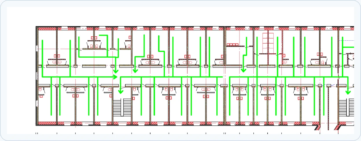 Фрагмент плана с противопожарными решениями без реквизитов проекта